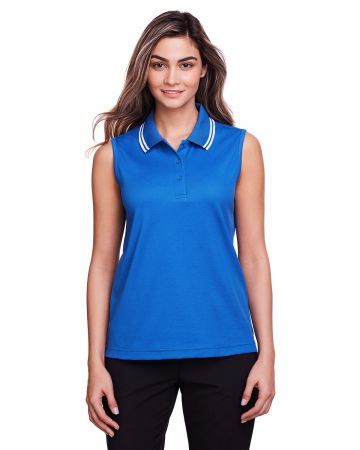 Devon & Jones Ladies' CrownLux Performance Plaited Tipped Sleeveless Polo