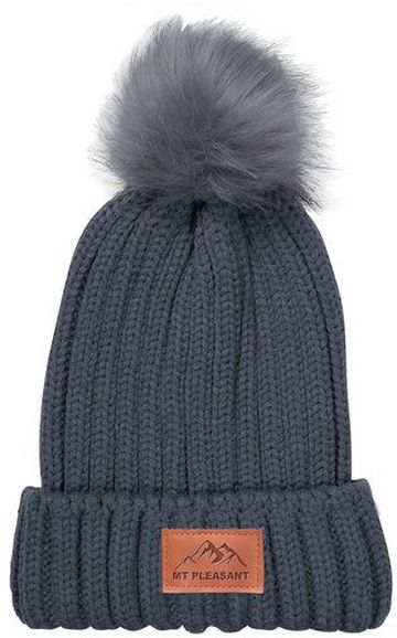 Leeman Adult Unisex 100% Acrylic Knit Beanie With Fur Pom Pom With Cuff