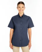 Harriton Ladies' Foundation 100% Cotton Short-Sleeve Twill Shirt with Teflon™