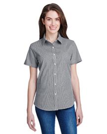 Artisan Collection by Reprime Ladies' Microcheck Gingham Short-Sleeve Cotton Shirt