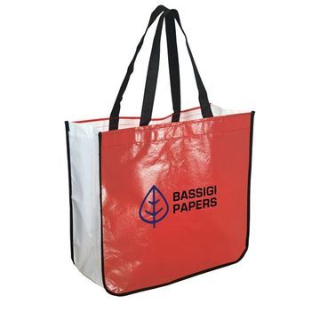 Recycled Large Two-Tone Laminated Shopping Tote Bag - 16.25" W x 14.5" H