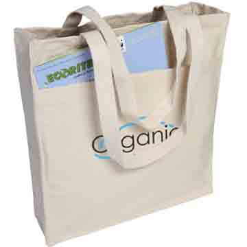 Organic Cotton Shopper Tote Bag - 14"W × 15"H × 4"D