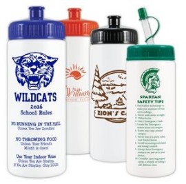 16 Oz. White Sports Bottle With Contrasting Cap and Staw - Screenprint 1 Color 1 Location