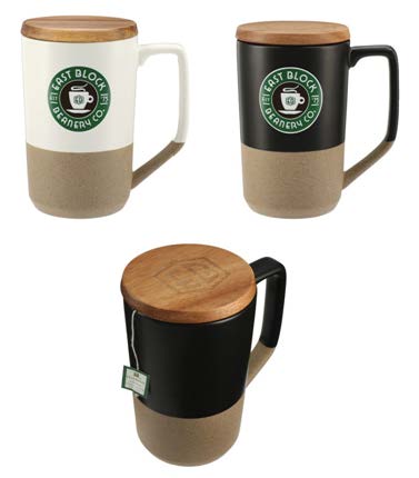 The Tahoe Tea & Coffee Ceramic Mug With Wood Lid 16 Oz