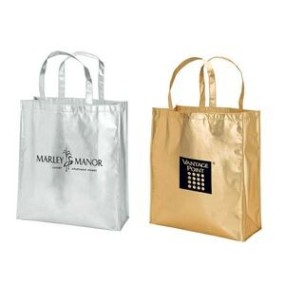 Metallic Polypropylene Fashion Tote Bag - 15.75" W x 17.5" H x 6" D